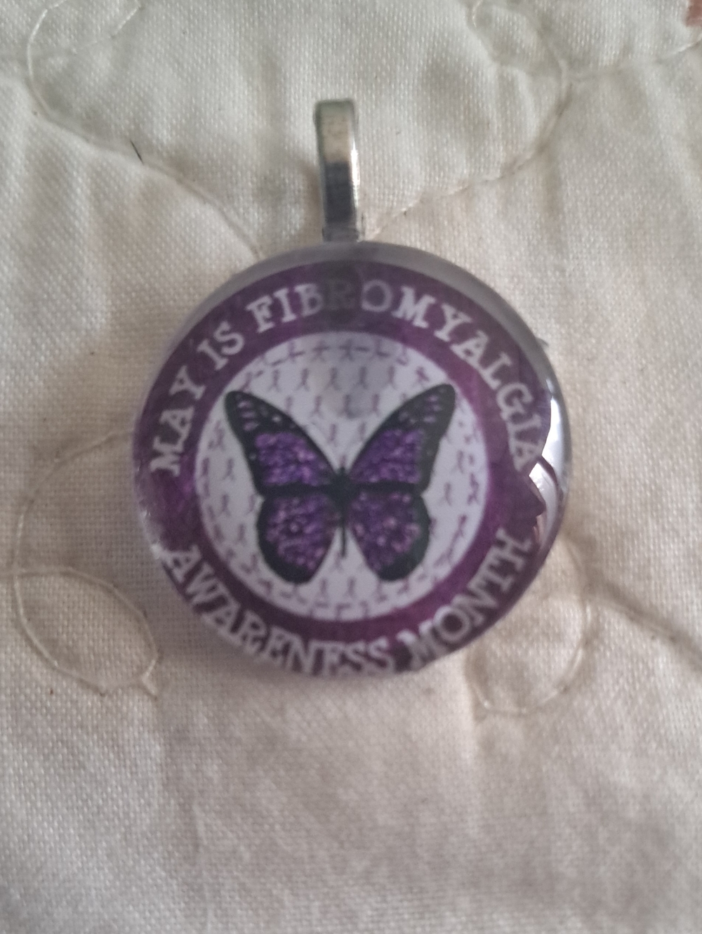 Purple Fibromyalgia Awareness Butterfly Pendant Necklace